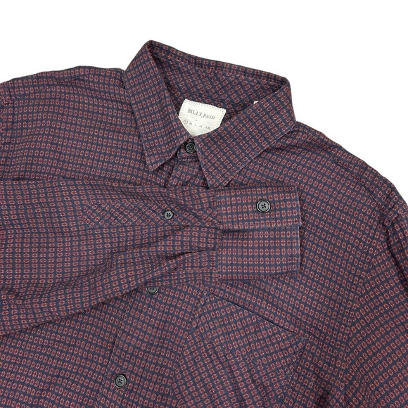 Billy Reid Button Up Shirt Mens Small Blue Red Geometric Long Sleeve Made Italy - Picture 1 of 10